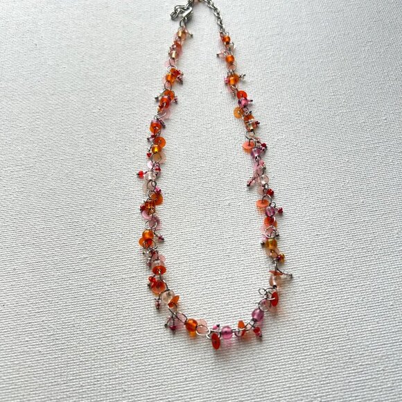 Vintage Pink & Amber Beaded Choker Necklace - Picture 3 of 4